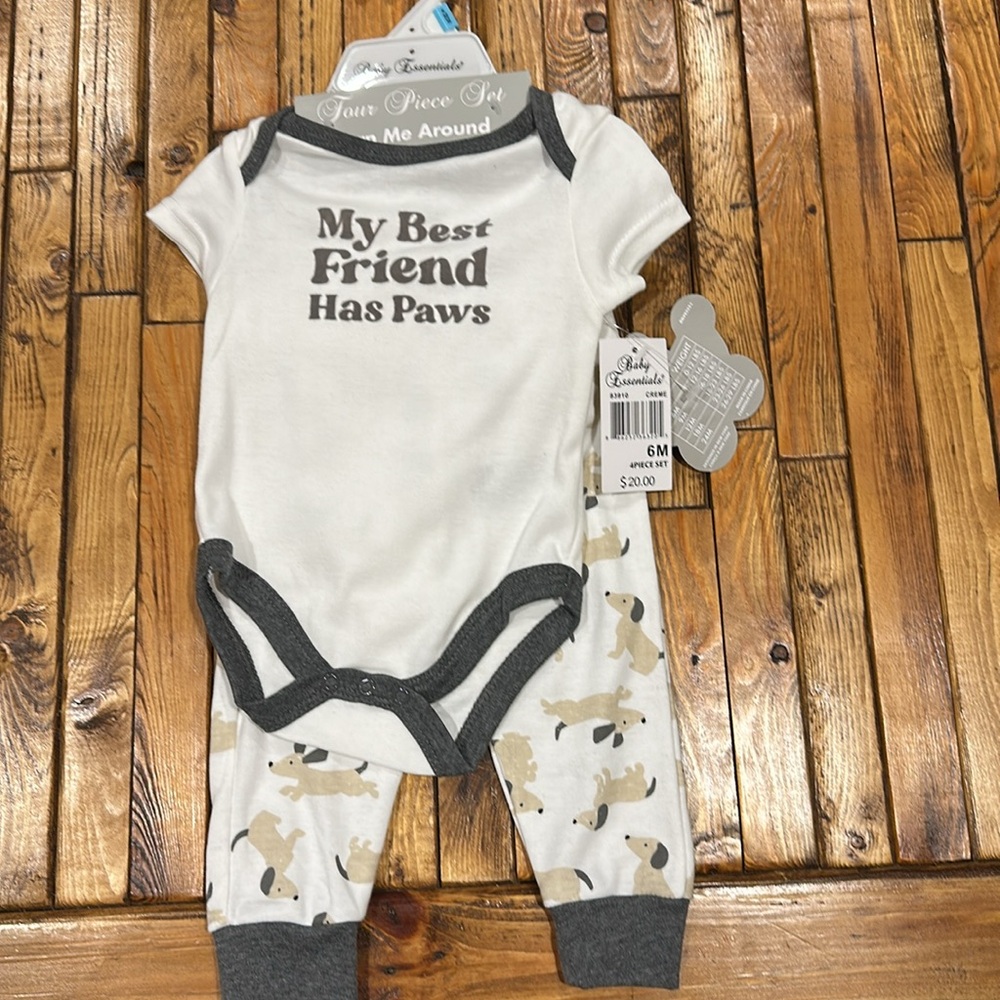 NWT Baby Essentials Cream Dog Print Set